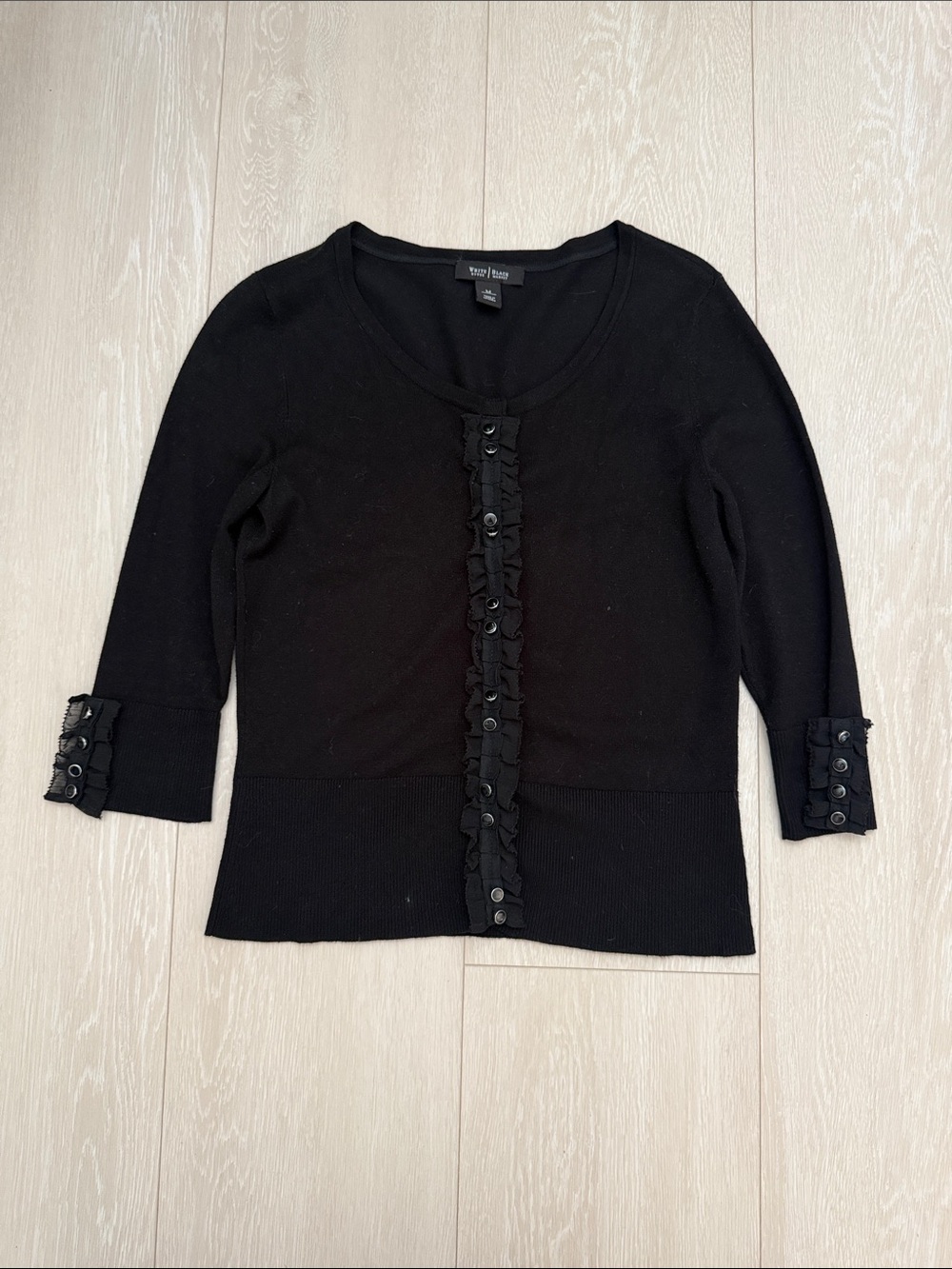 White House Black Market Black Ruffle-Trim Button Cardigan